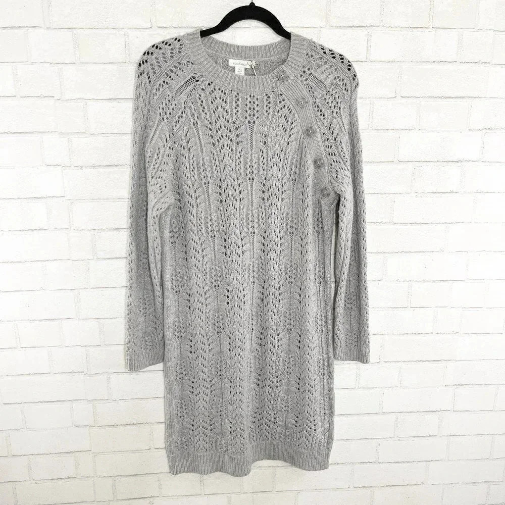 Sundance Gray Open Knit Long Sleeve Sweater Dress Women's Size Petite XS NWT